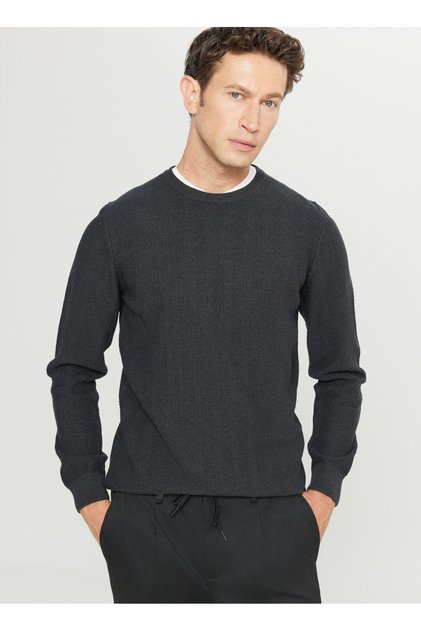 Crew Neck Standard Anthracite Melange Men's Sweater Ace049261266_Anm