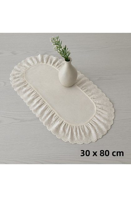 Linen Fisto Ruffle Detailed Oval Runner (30-80cm)