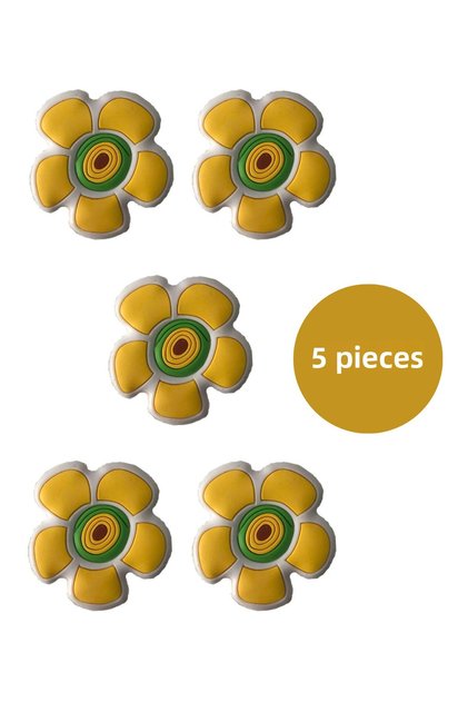5 Pieces Yellow Daisy Children's Room Furniture Handle Set - Single Screw Cabinet and Drawer Handles