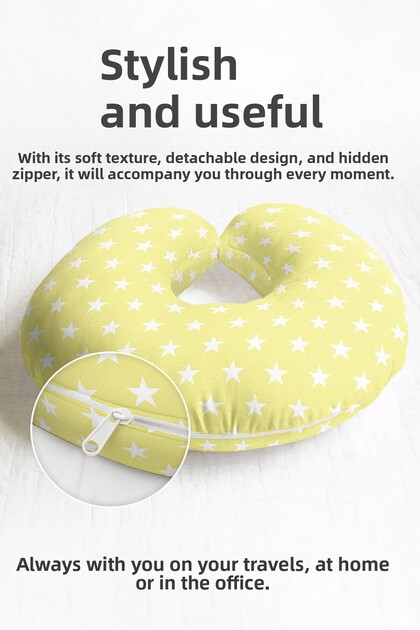 Star Patterned Cotton Neck Pillow - Yellow White Kids & Adult Travel Pillow