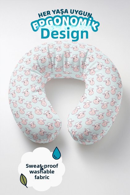 Cute Cow Pattern Cotton Neck Pillow - Kids & Adults Mint Green Pink Travel Pillow