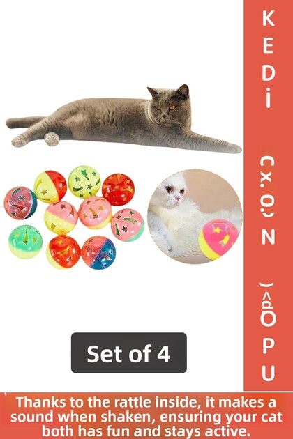 Pet Cat Fun Eye-Catching Stress-Relieving Cat Toy Rattle Plastic Ball 4 Pieces