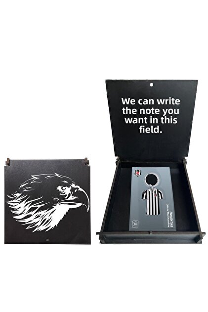 Breloc cu uniformă cu dungi alb-negru cu licență, cu cutie din lemn Eagle