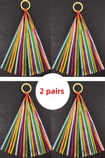 2 Pairs Rainbow Rhythmic Gymnastics Dance Performance Ribbon Pompom Activity Event April 23 May 19
