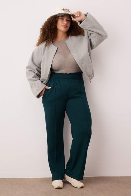 Petrol Flexible Waist Ribbed Detail Flowy Stretchy Comfortable Knitted Plus Size Sweatpants Tbbaw26Aj00011