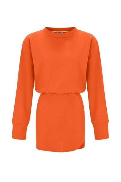 Luna Women's Orange Elastic Waist Skirt Oval Mini Slit Detailed Long Sleeve Sweat Dress