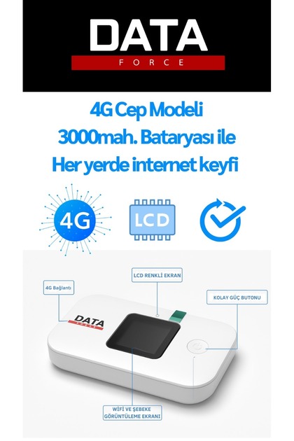 DataForce 4G Cep Modemi – Taşınabilir Wi-Fi Hotspot, Type-C Şarjlı