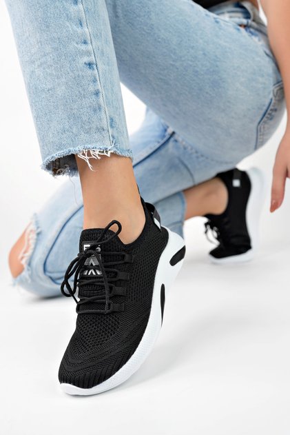Siyah Beyaz Unisex Triko Sneaker Rahat Hava Alabilen Kokusuz Spor Ayakkabı 4555