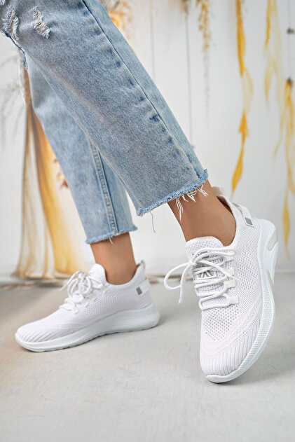 en7 Beyaz Unisex Triko Sneaker Rahat Hava Alabilen Kokusuz Spor