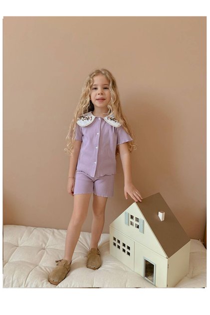 Embroidered Baby Collar Girl's Suit