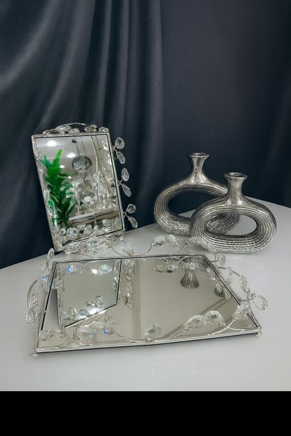 2-Piece Silver Color Multi-Purpose Mirrored Decorative Tray Promise, Engagement – Coffee Presentation & Stylish Decor
