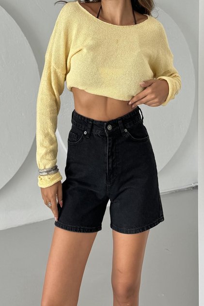 Women's High Waist Tight Cotton Black Mini Denim Shorts