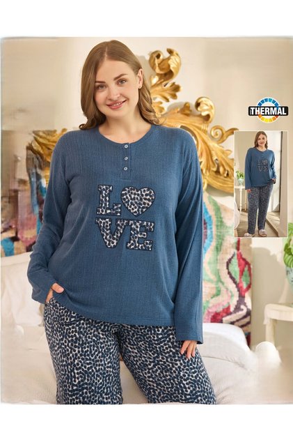 Battal Thermal Long Sleeve Pajama Set 240684