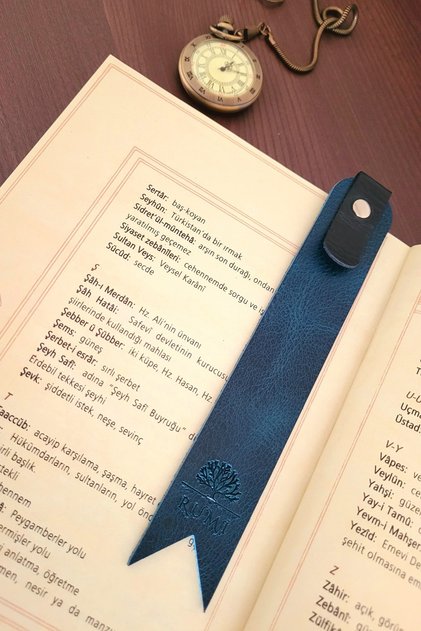 İsme Özel Kişileştirilebilir Hakiki Deri Kitap Ayracı Mavi