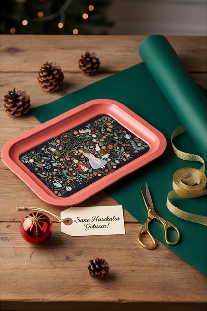 Fairytale Patterned Metal Presentation Tray - 23.3X30.7 cm