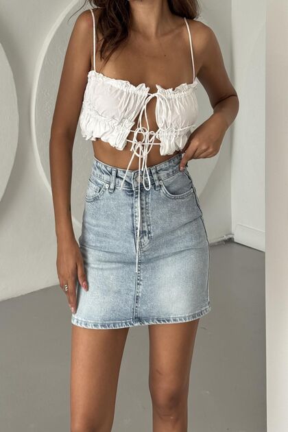 Women's High Waist Summer Tight Basic Blue Mini Skirt