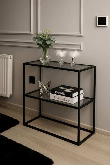 Pırlanta Siyah Dresuar Kahve Köşesi Modern Konsol Füme Cam 80 cm