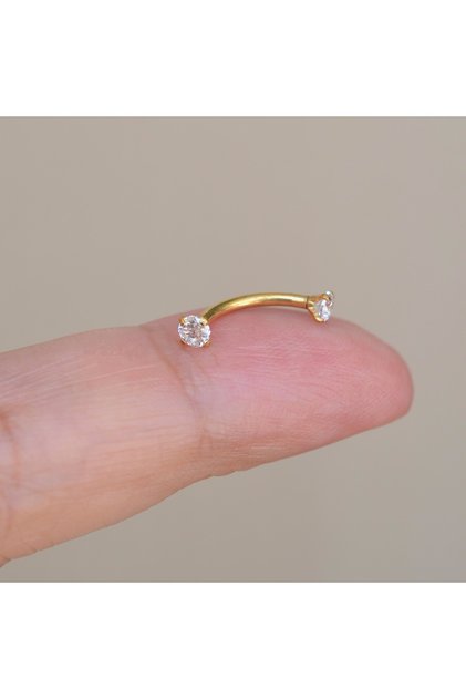 Cerrahi Çelik Küçük Taşlı Göbek Piercingi Gold Renk Minimal Ürün