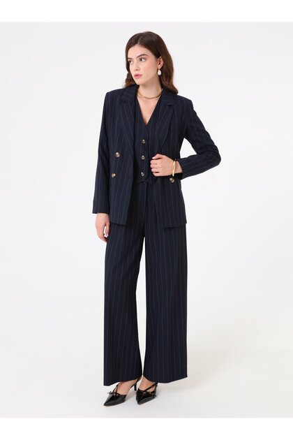 Navy Blue Striped Classic Fabric Vest - Navy Blue Striped - Refka