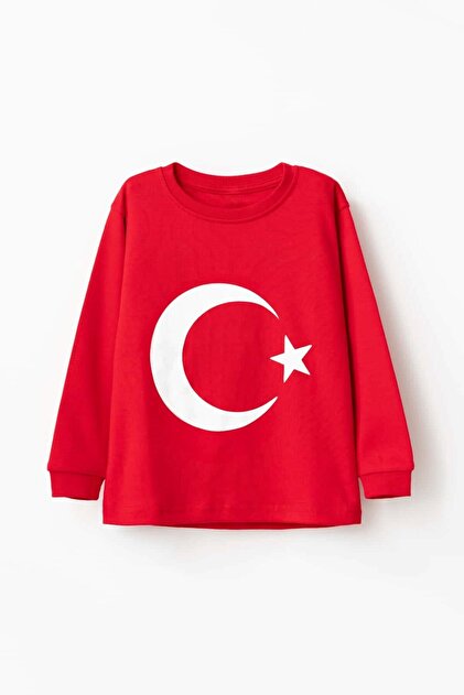Ay Yıldızlı Türk Bayraklı Pamuklu Uzun Kollu Unisex T-shirt Body