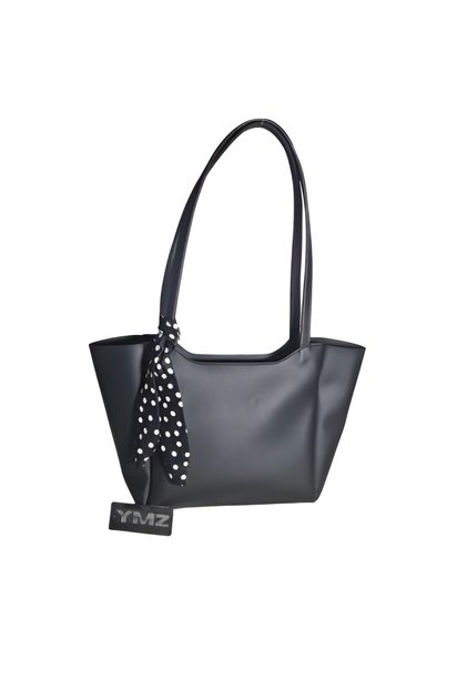 Black Women's Polka Dot Scarf Shopper Hand and Shoulder Bag with Zipper and Snap Closure