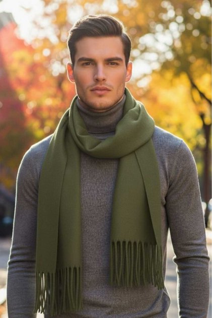 Men's Soft Textured Tasseled Winter Boucle Scarf Shawl