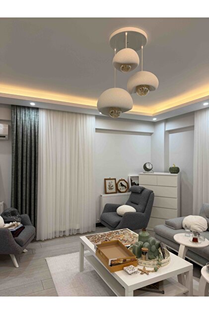 3 Lü Sarkıt Avize Rustik 20-30-40 cm Modern Bohem Beton Görünüm (AMPUL DAHİL DEĞİLDİR)