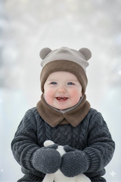 Baby Kids Double Layer Special Design Extra Cold Protective Beanie Neck Collar Set