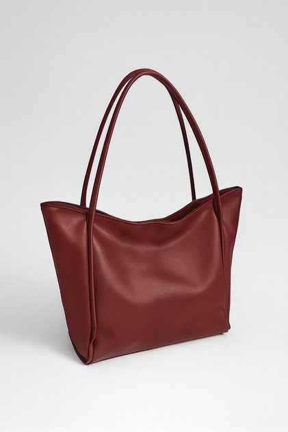 Women's Large Size Soft Leather Zipper Closure Handle and Shoulder Double Handle Shopper Bag Burgundy