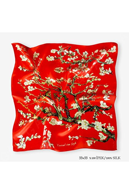 Van Gogh Almond Red %100 İpek Fular 55x55cm "Art On Silk"