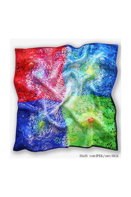 Van Gogh-vortex %100 Ipek Fular 55x55cm 'art On Silk'