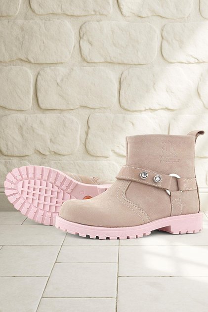 Chiron Hakiki Deri Pembe Fermuarlı Taşlı Kız Çocuk Bot