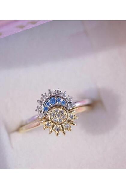 Steel Sun Moon Friend Ring with Double Rings