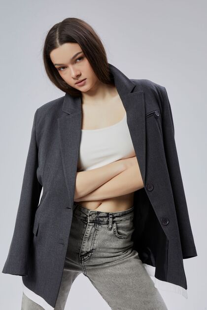 Antrasit Oversize Uzun Blazer Ceket