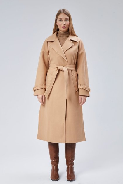 Camel Belted Long Oversize Wool Cashew Coat