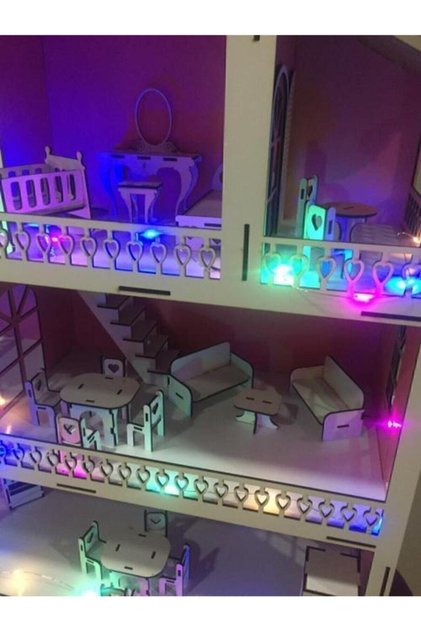 Ahşap Oyun Evi, Tam Takım Işık, Pembe, 60 cm, Eğlenceli ve Güvenli Tasarım