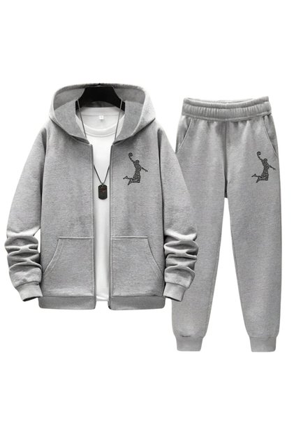 Men's Winter Zippered Top and Bottom Set Sweatshirt Sweatpants Casual Daily School Sports