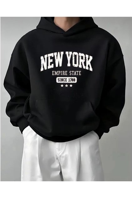 BASKILI OVERSİZE UNISEX ERKEK KAPÜŞONLU SWEATSHİRT