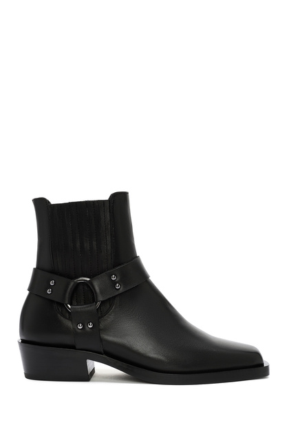 Women's Black Leather Cowboy Boots with Buckle Detail 24Wfd151818