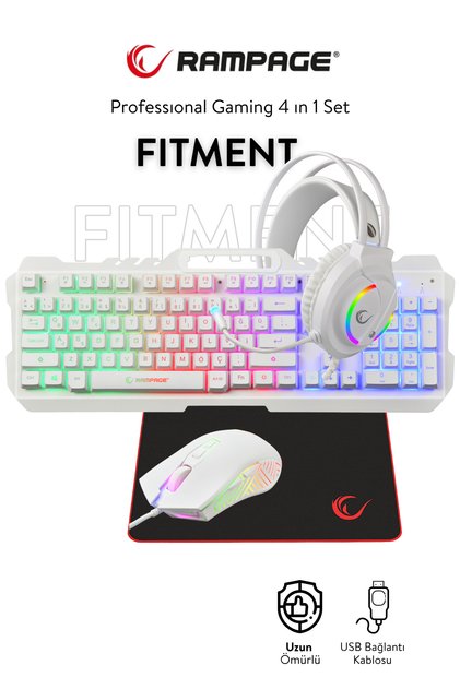 Fitment Rgb Gaming Combo Oyuncu Klavye Mouse Kulaklık Mousepad Set (Rampage Türkiye Garantili)