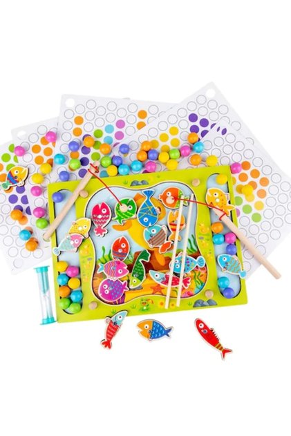 Joc Montessori de dexteritate si pescuit Fishing Beads, multicolor