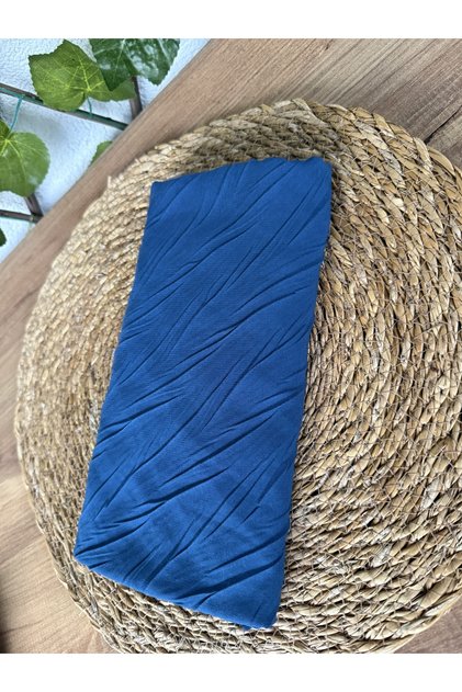 Pliseli Petrol Mavisi Bambu Eşarp 100X100 Tesettür Başörtü 70 Gr