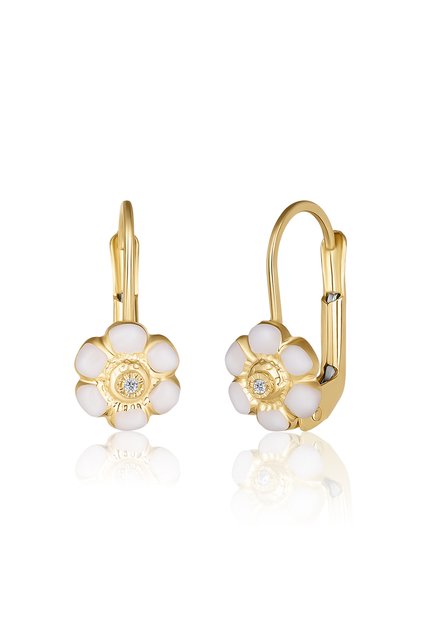 Cercei cu Tortite pentru Copii din Aur Galben de 18K cu Diamante de 0.05ct, Floare