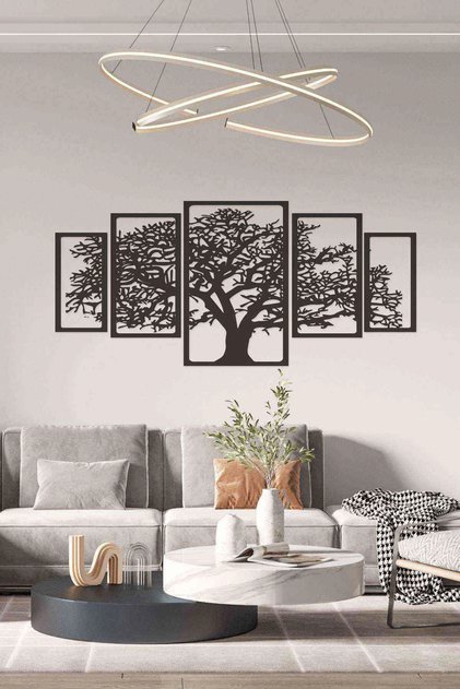 Hayat Ağacı 150 Cm Duvar Dekoru Tablosu Siyah Ahşap Lazer Mdf