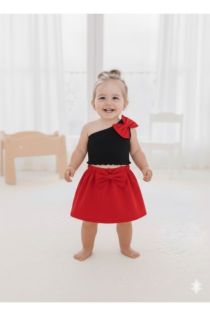 Black Baby Children's Single Sleeve Crop Skirt Set Summer Suit