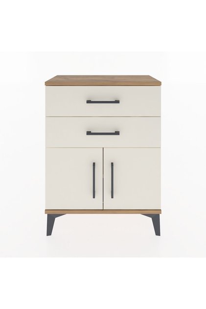 Arges Komodin Tek Raflı 2 Çekmeceli 2 Kapaklı 60x30x80 Çam-Aytaşı