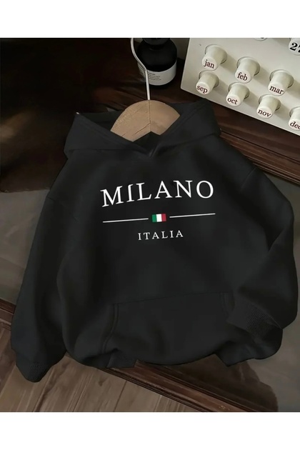 MİLANO BASKILI OVERSİZE UNISEX KAPÜŞONLU SWEATSHİRT