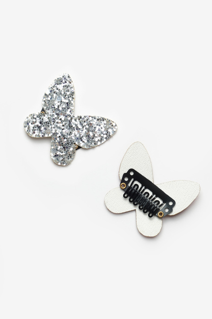 Silver Glittery Butterfly Figured 2-Piece Hairless Baby Hair Clip