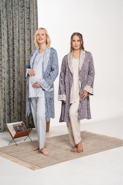 Women's Purple Winter Special Design Maternity Pajamas Set 3-Piece Set