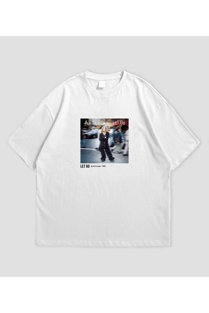 Μπλουζάκι Avril Lavigne Let Go Album με στάμπα, λευκό, υπερμεγέθη, unisex, 100% βαμβακερό, με λαιμόκοψη ποδηλάτου